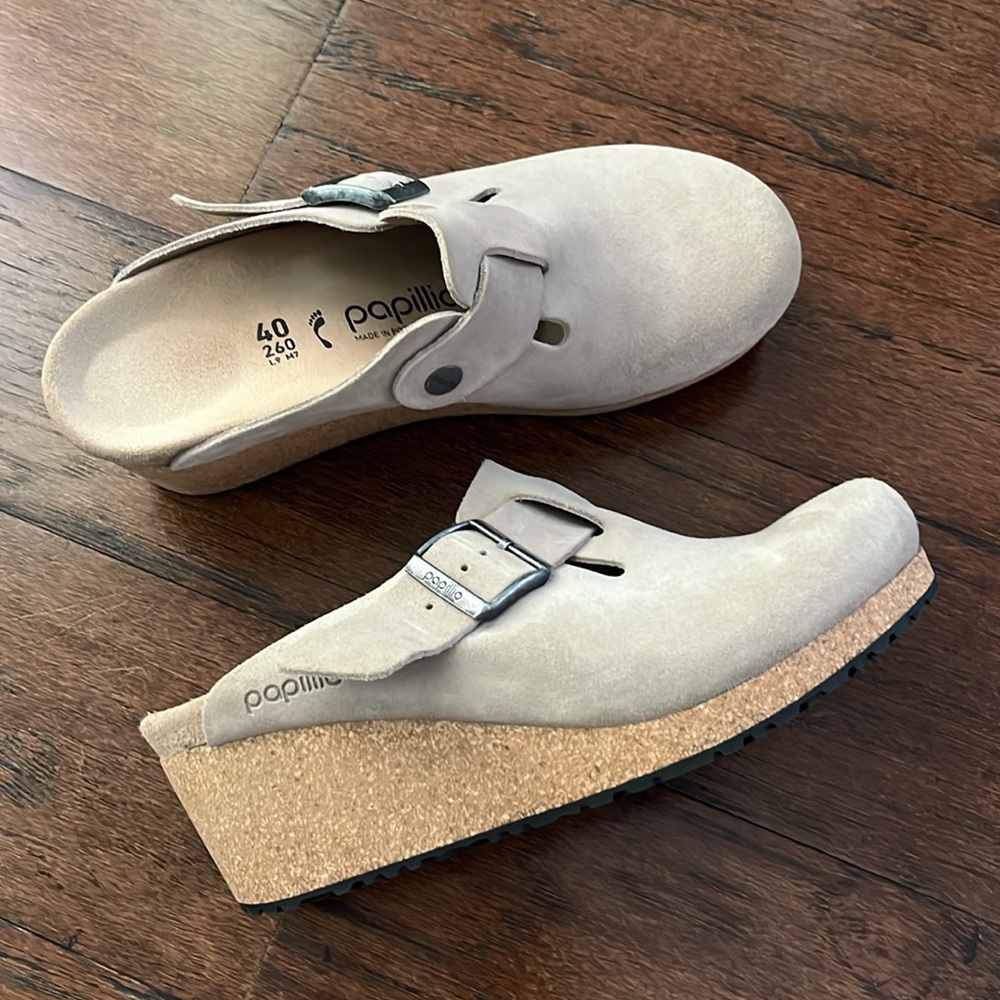 Birkenstock Papillo Fanny Taupe Suede Leather Clogs